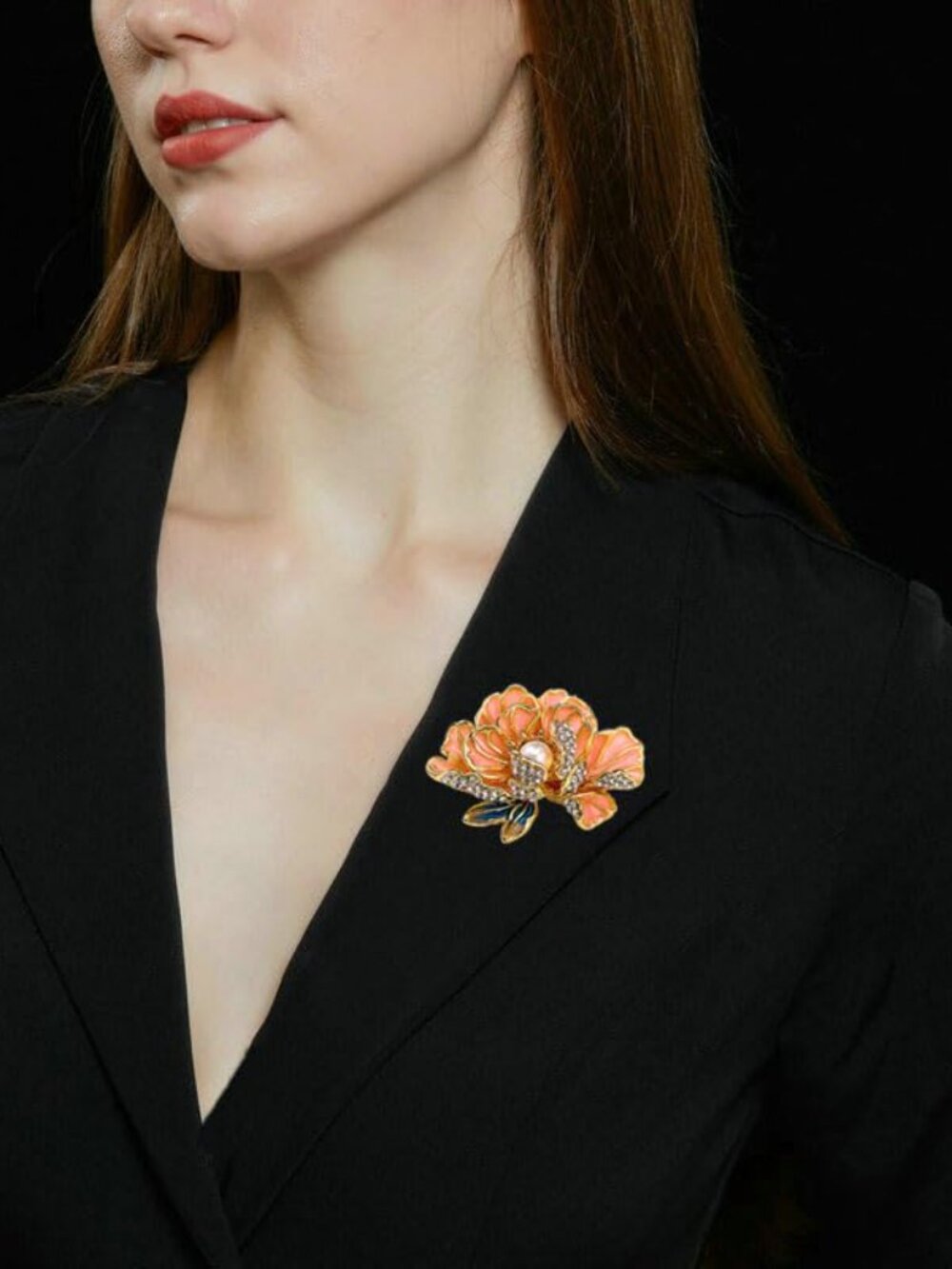 New - Peony Flower Brooch Pins for Women Dainty Graceful Pearl Flower Enamel - Picture 2 of 2